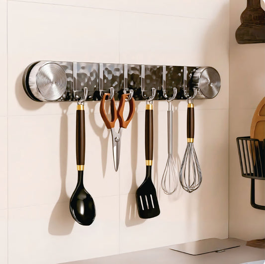 Self-Adhesive Plastic Wall Hook Rack | 6-Hook Organizer No Drill No Mess