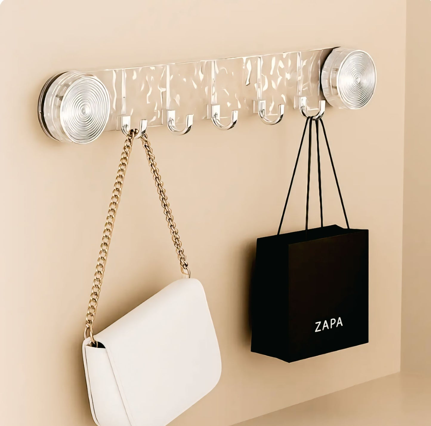 Self-Adhesive Plastic Wall Hook Rack | 6-Hook Organizer No Drill No Mess