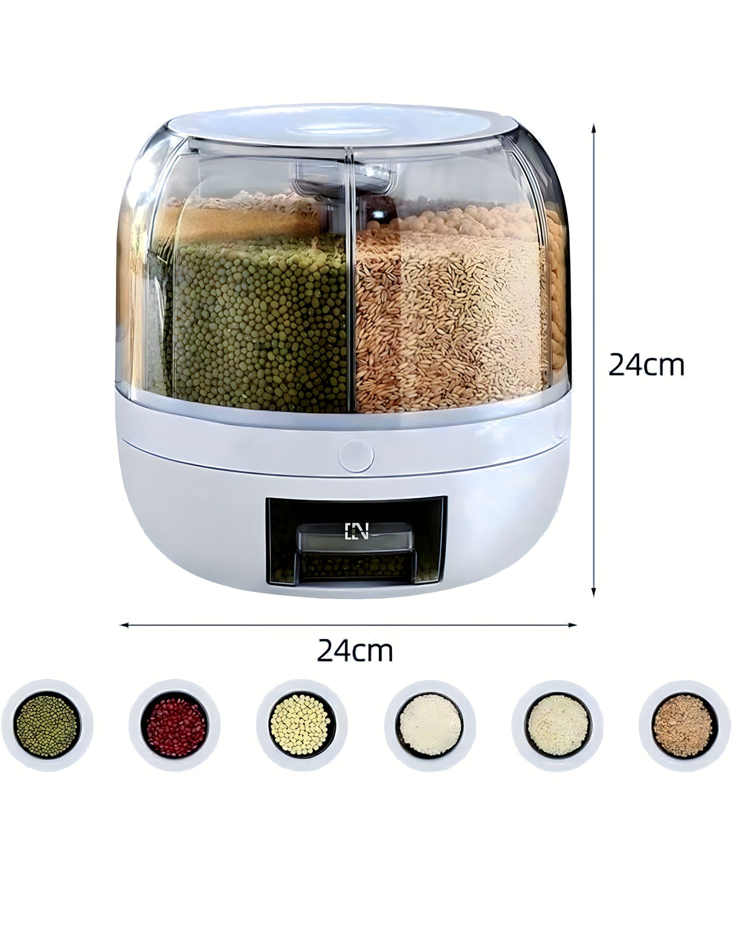 6-Grid 360° Rotating Airtight Food Dispenser – Smart Kitchen Storage for Rice, Pulses & Grains | BPA-Free Multipurpose Organizer