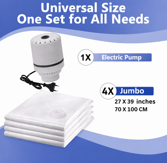 Electric Vacuum Storage Bags for Clothes & Blankets – Reusable Travel & Wardrobe Space Saver (Pack of 5)