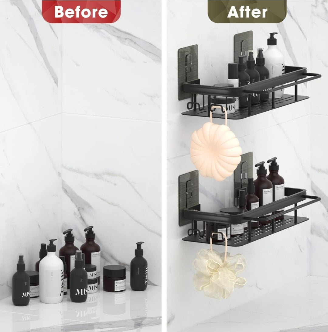 Premium Self-Adhesive Multipurpose Rack – Rust-Proof High Quality Metal Bathroom & Kitchen Organizer (Set of 2)