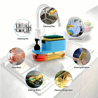 3-in-1 Kitchen Soap Dispenser with Sponge Holder – Multi-Color, Triple Chamber for Liquid, Soap & Gel
