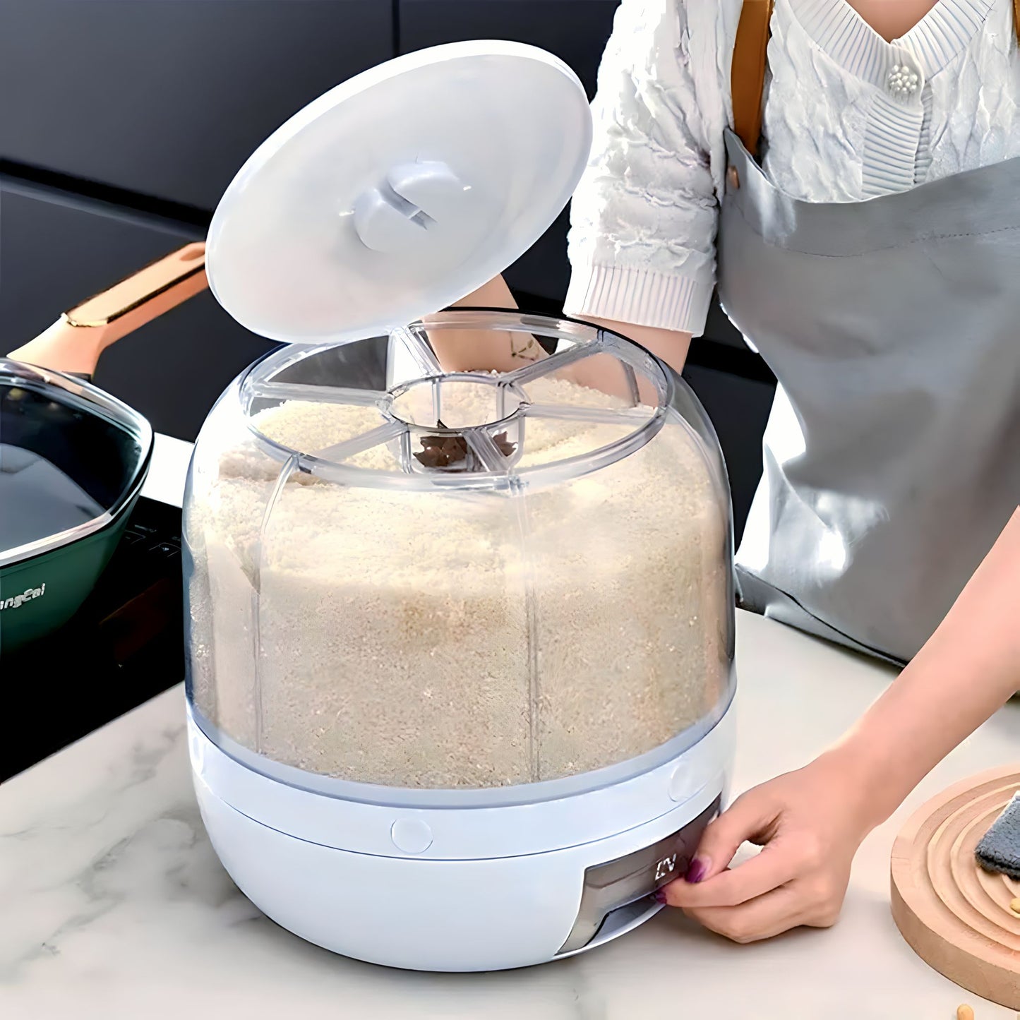 6-Grid 360° Rotating Airtight Food Dispenser – Smart Kitchen Storage for Rice, Pulses & Grains | BPA-Free Multipurpose Organizer