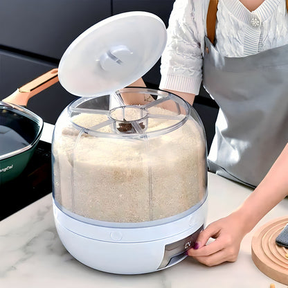 6-Grid 360° Rotating Airtight Food Dispenser – Smart Kitchen Storage for Rice, Pulses & Grains | BPA-Free Multipurpose Organizer