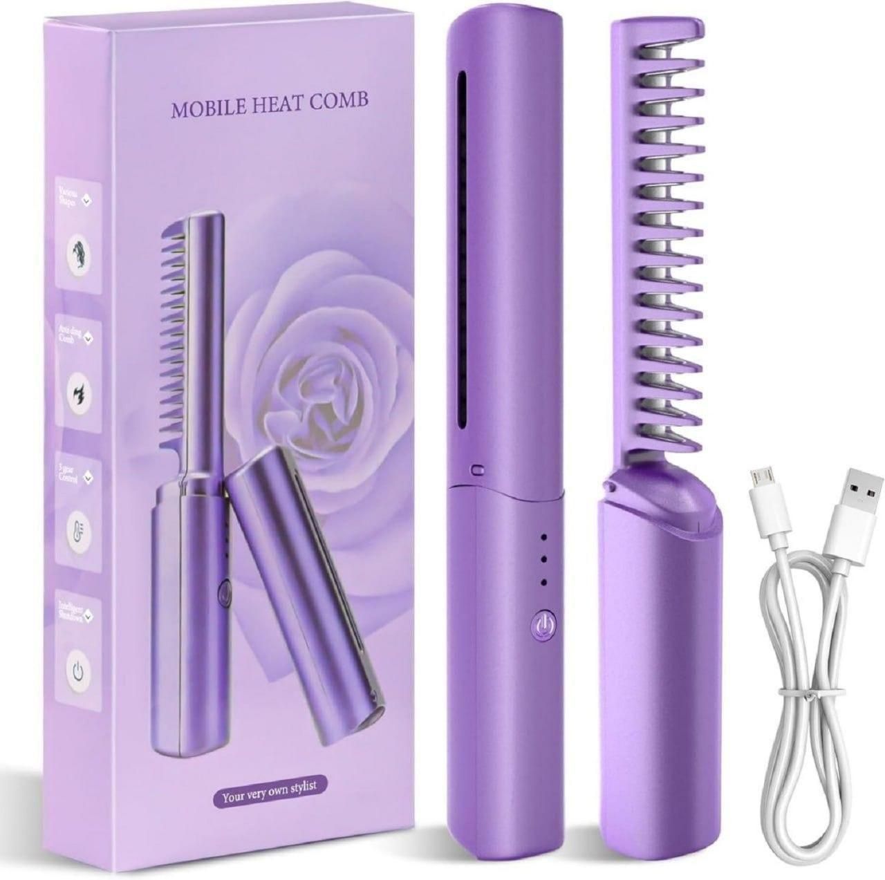 Havenix™ Meneflix Cordless Mini Hair Straightener | Rechargeable Hot Comb for Quick Styling On-the-Go (Up to 200°C)