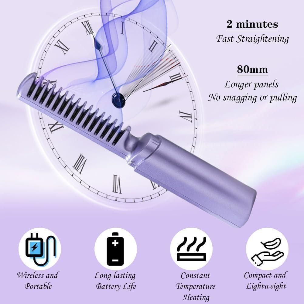 Havenix™ Meneflix Cordless Mini Hair Straightener | Rechargeable Hot Comb for Quick Styling On-the-Go (Up to 200°C)
