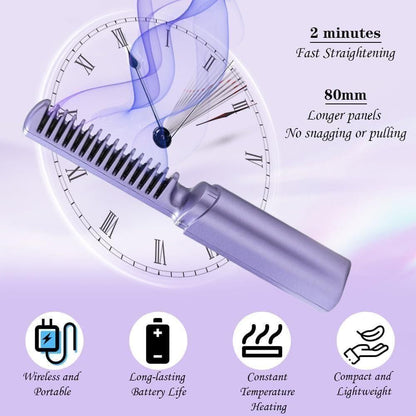 Havenix™ Meneflix Cordless Mini Hair Straightener | Rechargeable Hot Comb for Quick Styling On-the-Go (Up to 200°C)