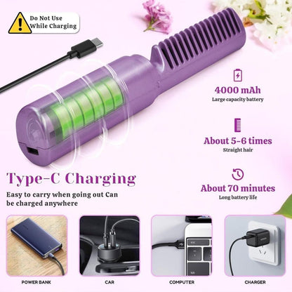 Havenix™ Meneflix Cordless Mini Hair Straightener | Rechargeable Hot Comb for Quick Styling On-the-Go (Up to 200°C)