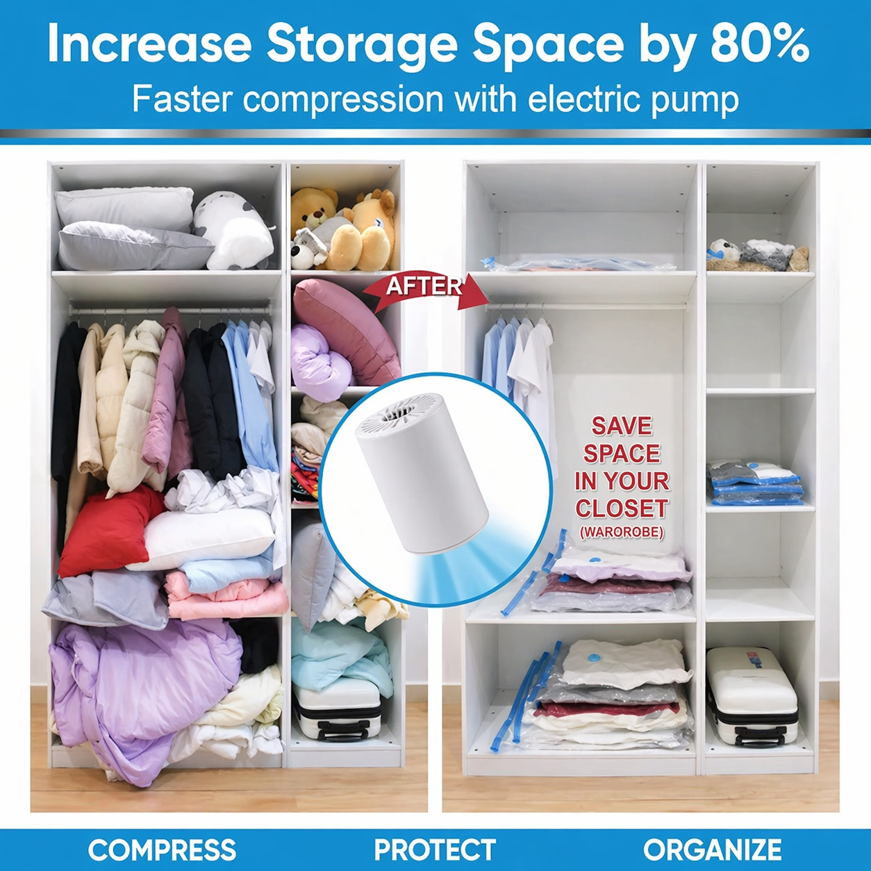 Electric Vacuum Storage Bags for Clothes & Blankets – Reusable Travel & Wardrobe Space Saver (Pack of 5)