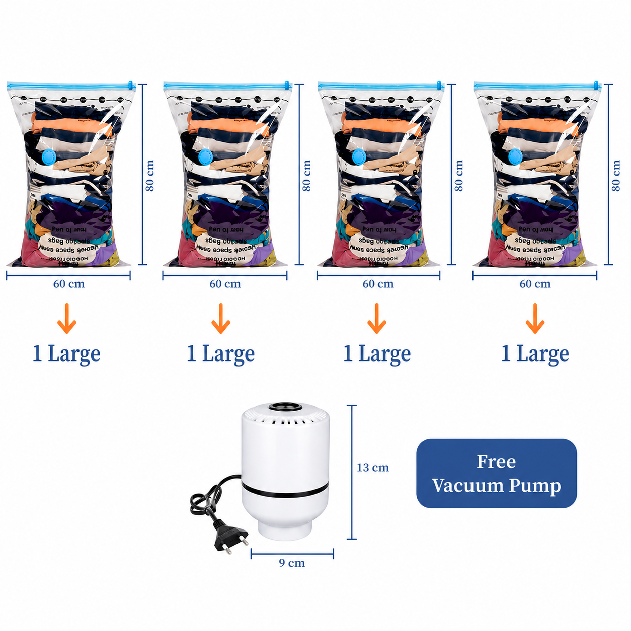 Electric Vacuum Storage Bags for Clothes & Blankets – Reusable Travel & Wardrobe Space Saver (Pack of 5)