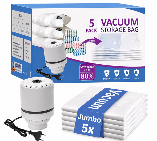 Electric Vacuum Storage Bags for Clothes & Blankets – Reusable Travel & Wardrobe Space Saver (Pack of 5)