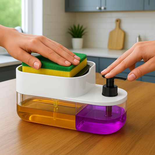 3-in-1 Kitchen Soap Dispenser with Sponge Holder – Multi-Color, Triple Chamber for Liquid, Soap & Gel