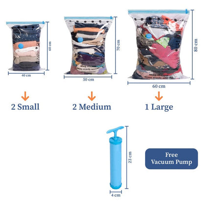 Vacuum Storage Bags for Clothes & Blankets – Reusable Travel & Wardrobe Space Saver (Pack of 5)